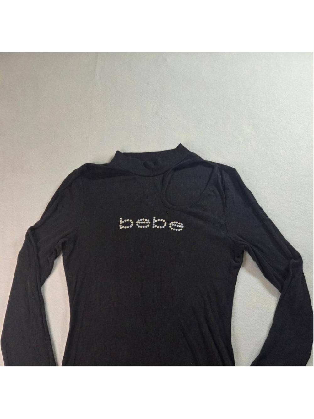 ✨ Vintage Y2K bebe Black Ribbed Cutout Rhinestone Logo Top #y2k #rhinestone